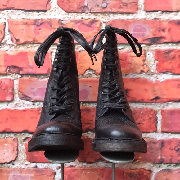 Free People Leather Santa Fe Lace-Up Boot in Black Embossed - Picture 8 of 17
